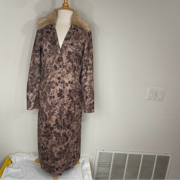 Anthropologie Elevenses Chevril Faux Suede Floral Faux Fur Penny Lane Coat Sz 4 - Picture 1 of 16